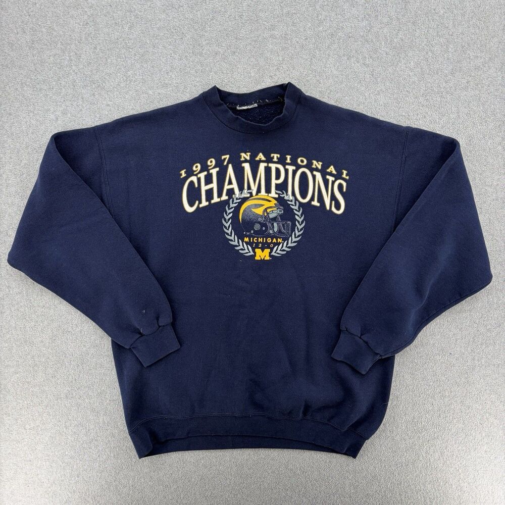 Vintage Michigan Wolverines Sweatshirt Mens XL Blue 1997 National Champions 12-0